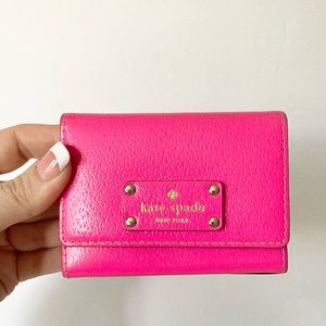 EUC Kate Spade Hot Pink Leather Wallet Keychain ID